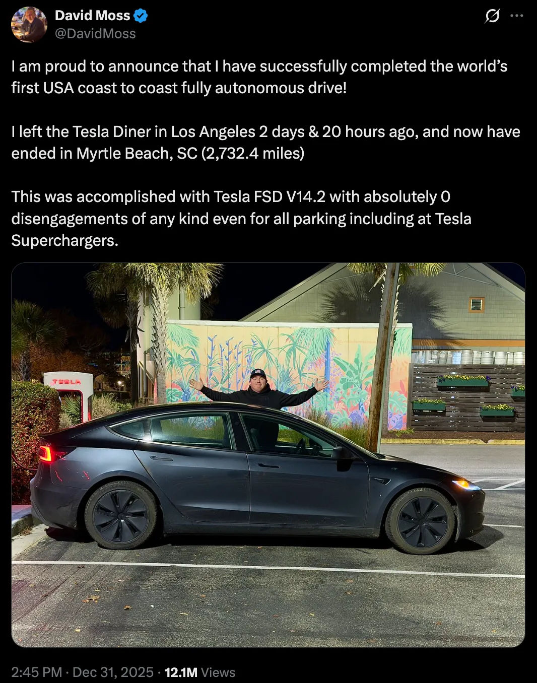 Tesla first USA coast to coast autonomous Drive
