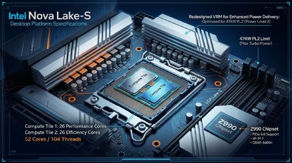 Intel Nova Lake-S Leak: 52-Core Desktop CPUs, Z990 Platform, and 474W PL2 Explained
