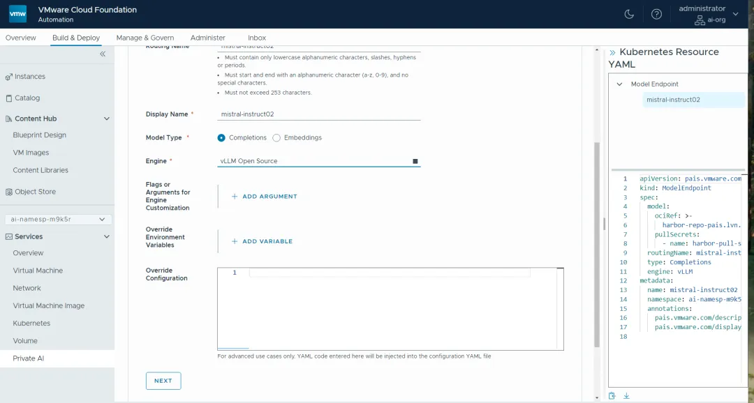 Private AI Service in VCF9